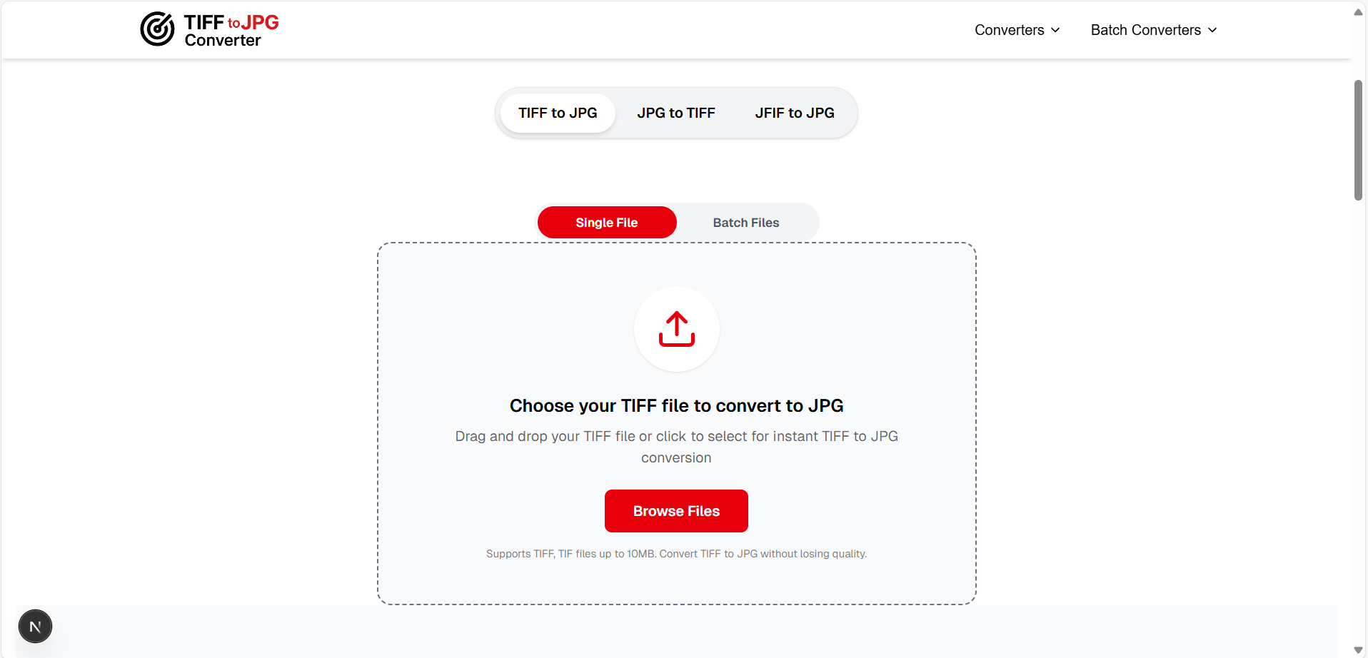 Step 1: Upload TIFF file - How it works TIFF to JPG Converter