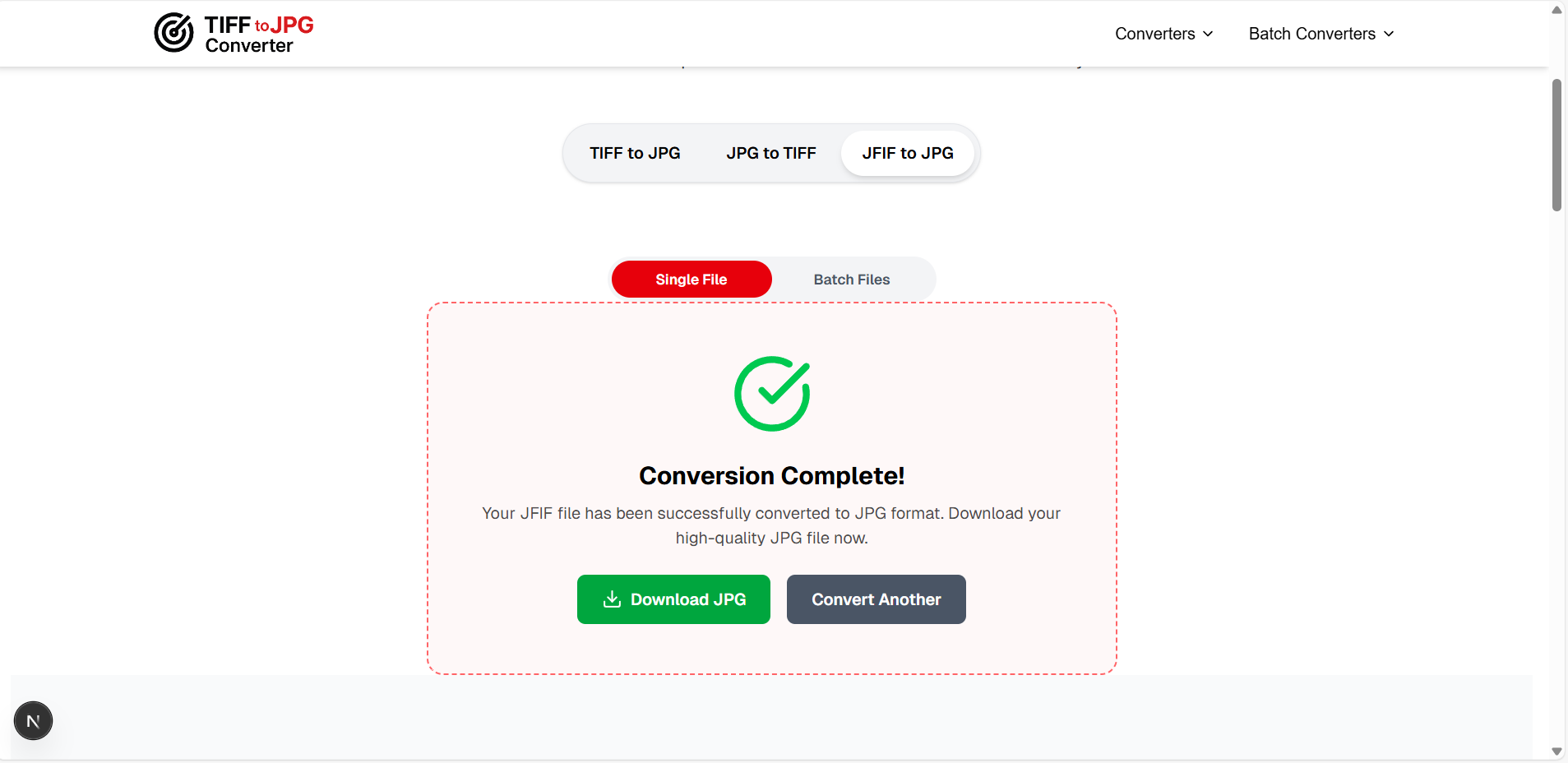 Step 3 – Download JPG: Download converted JPG image file from JFIF format instantly