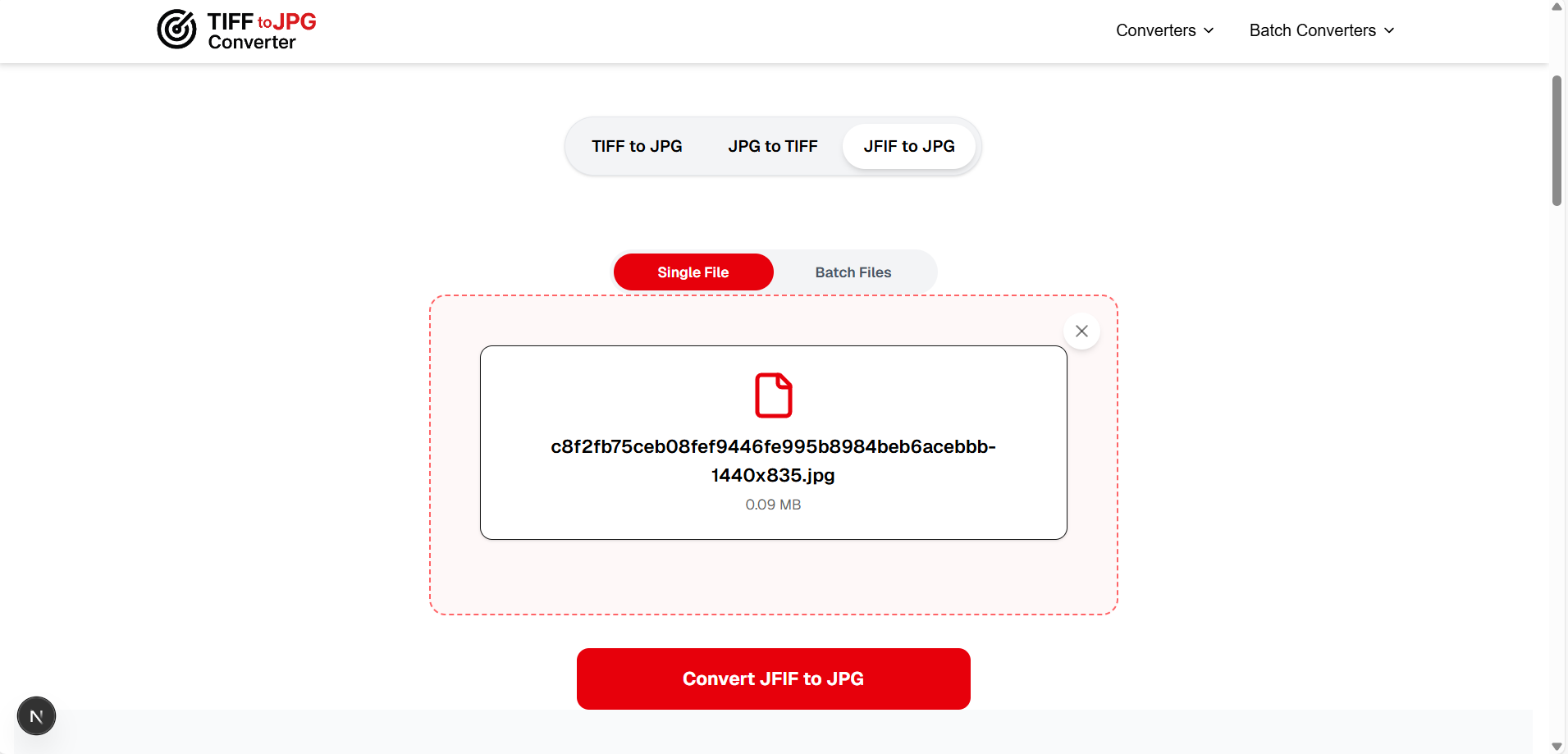 Step 2 – Start Conversion: Click convert button to start JFIF to JPG conversion process