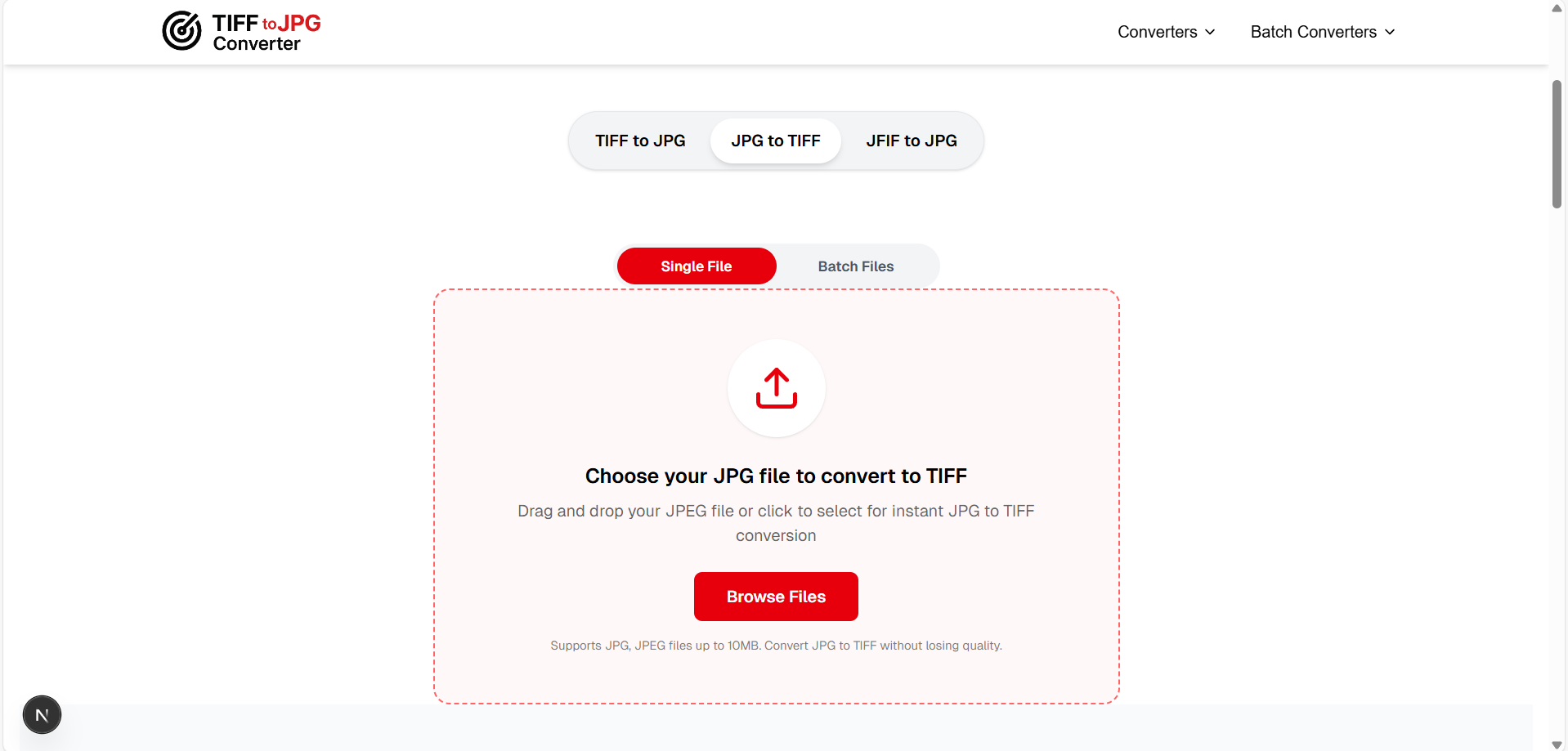 Step 1 – Upload File: Upload JPG file for conversion to TIFF format online